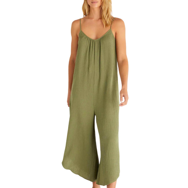 Z Supply Women's Flared Gauze Jumpsuit in olive branch - women's pants