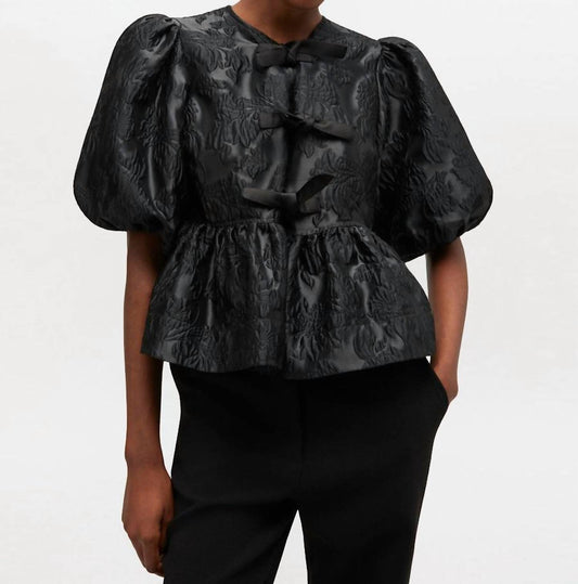 Ganni - Satin Cloque Peplum Blouse