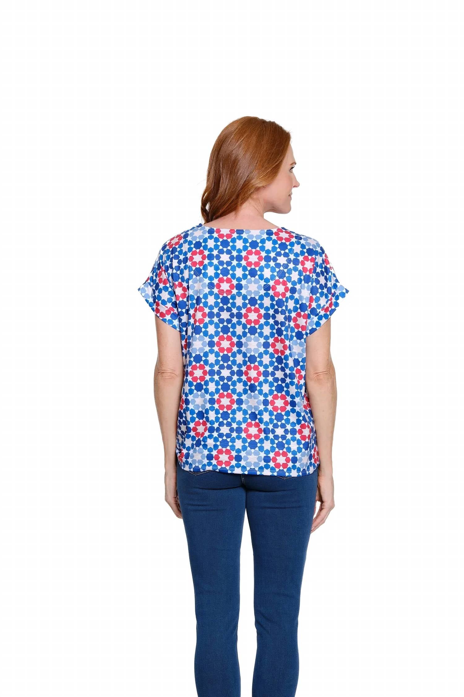 Multiples - Printed Slub Knit Top With Tie Waist