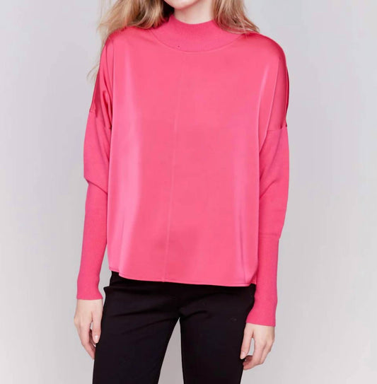 Charlie B - Mock Neck Satin Knit Combo