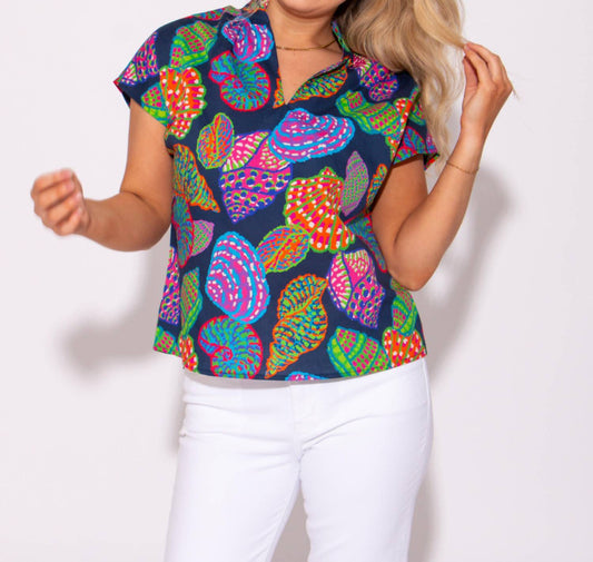 Thml - Women's Coastal Charm Split Ruffle High Neck Top