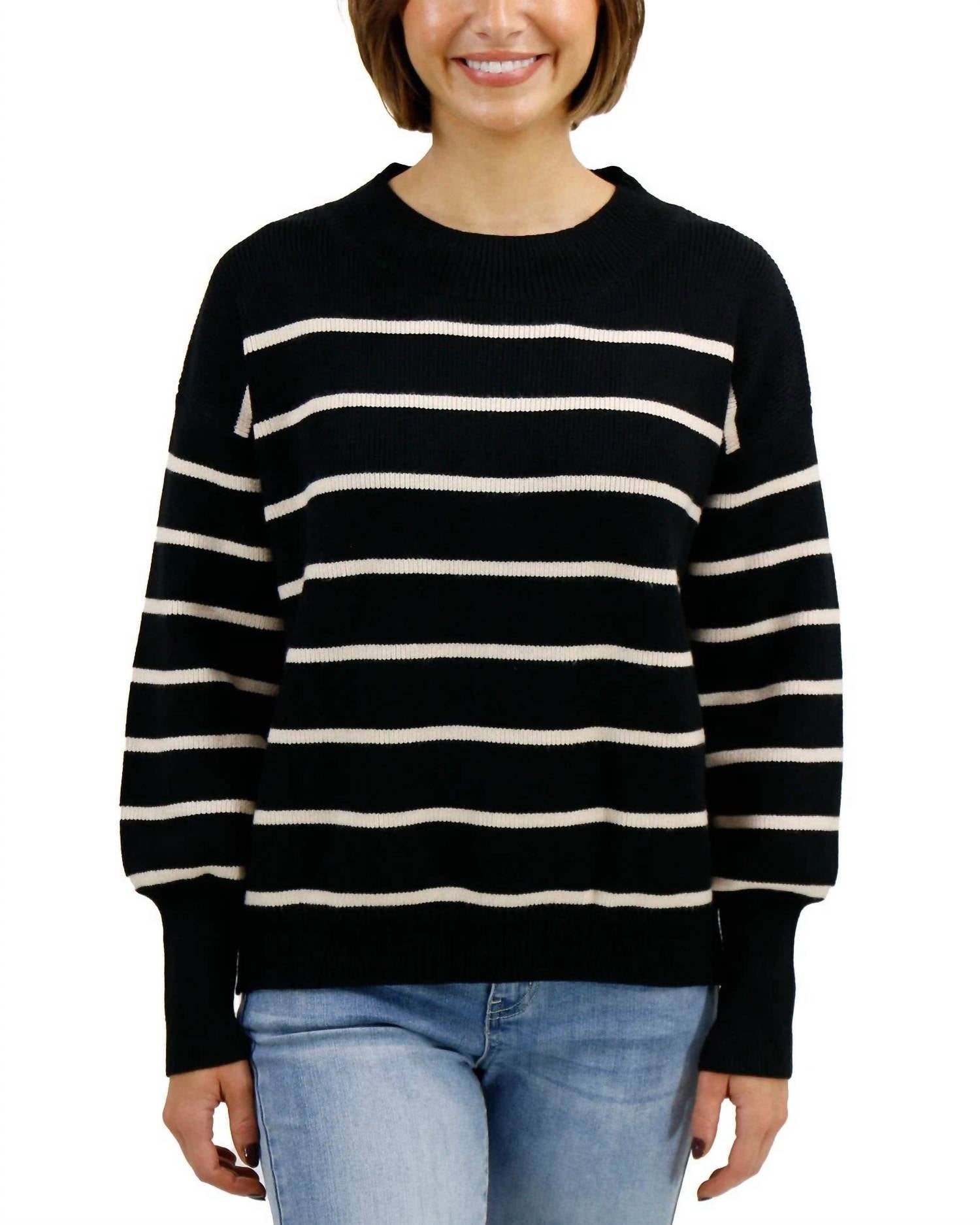 Grace and Lace Crew Neck Striped Sweater in black stripe - women's sweater