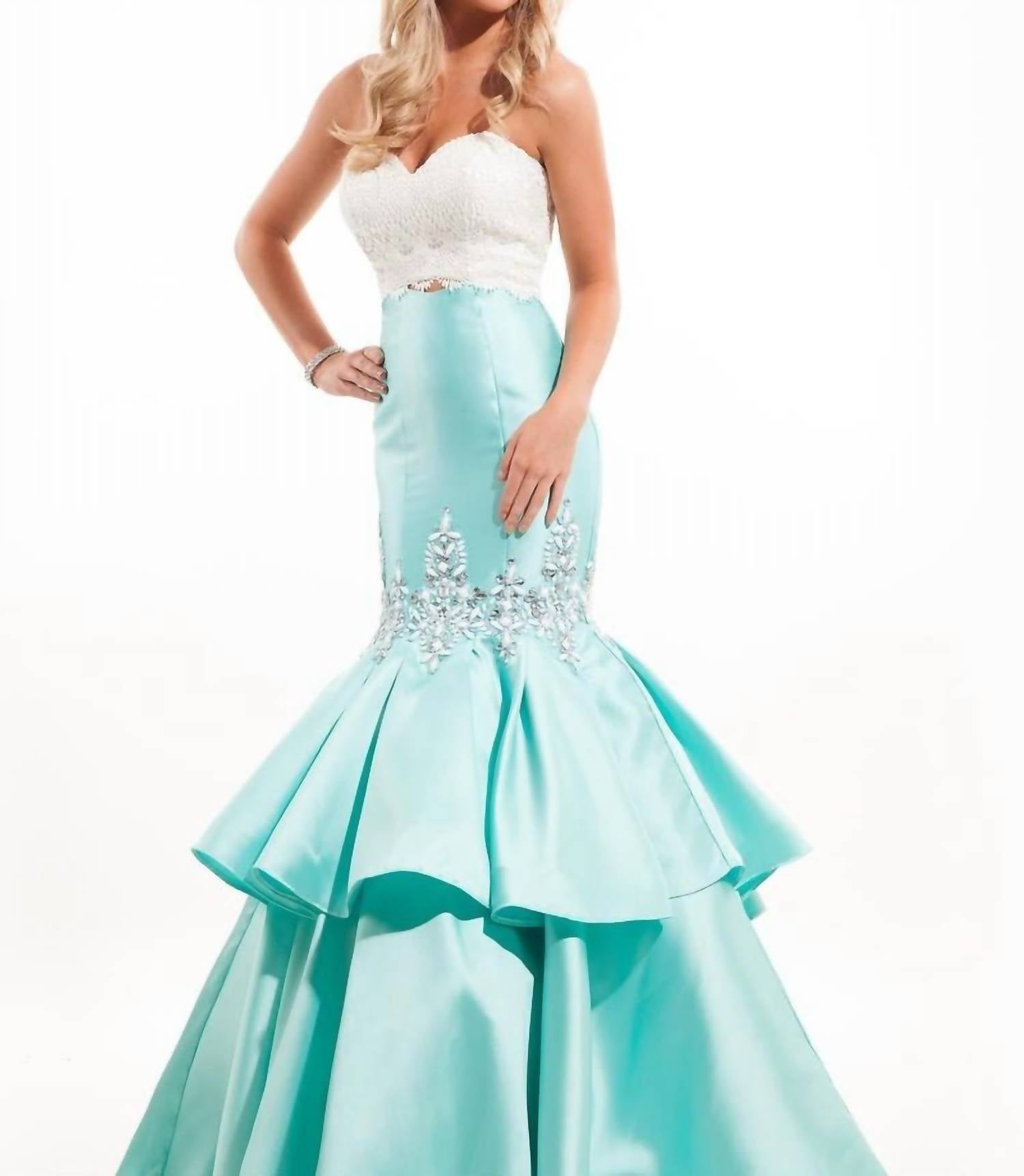 Rachel Allan - Sweetheart Neck Lace Mikado Mermaid Prom Gown