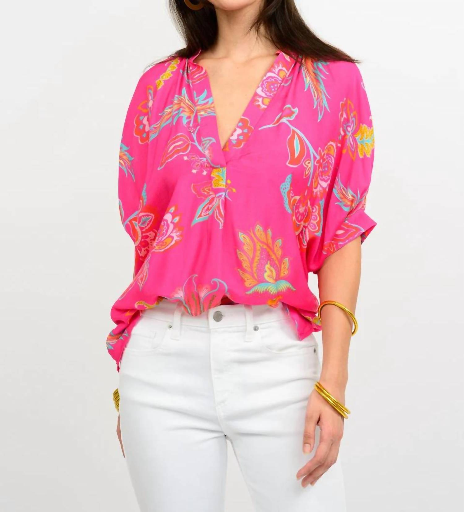 Ivy Jane popover dolman top in hot pink - women's blouse