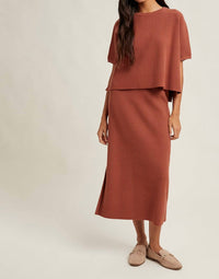 WISHLIST Ribbed Knit Sweater Top And Skirt Set in rust - women's sleepwear - view 5