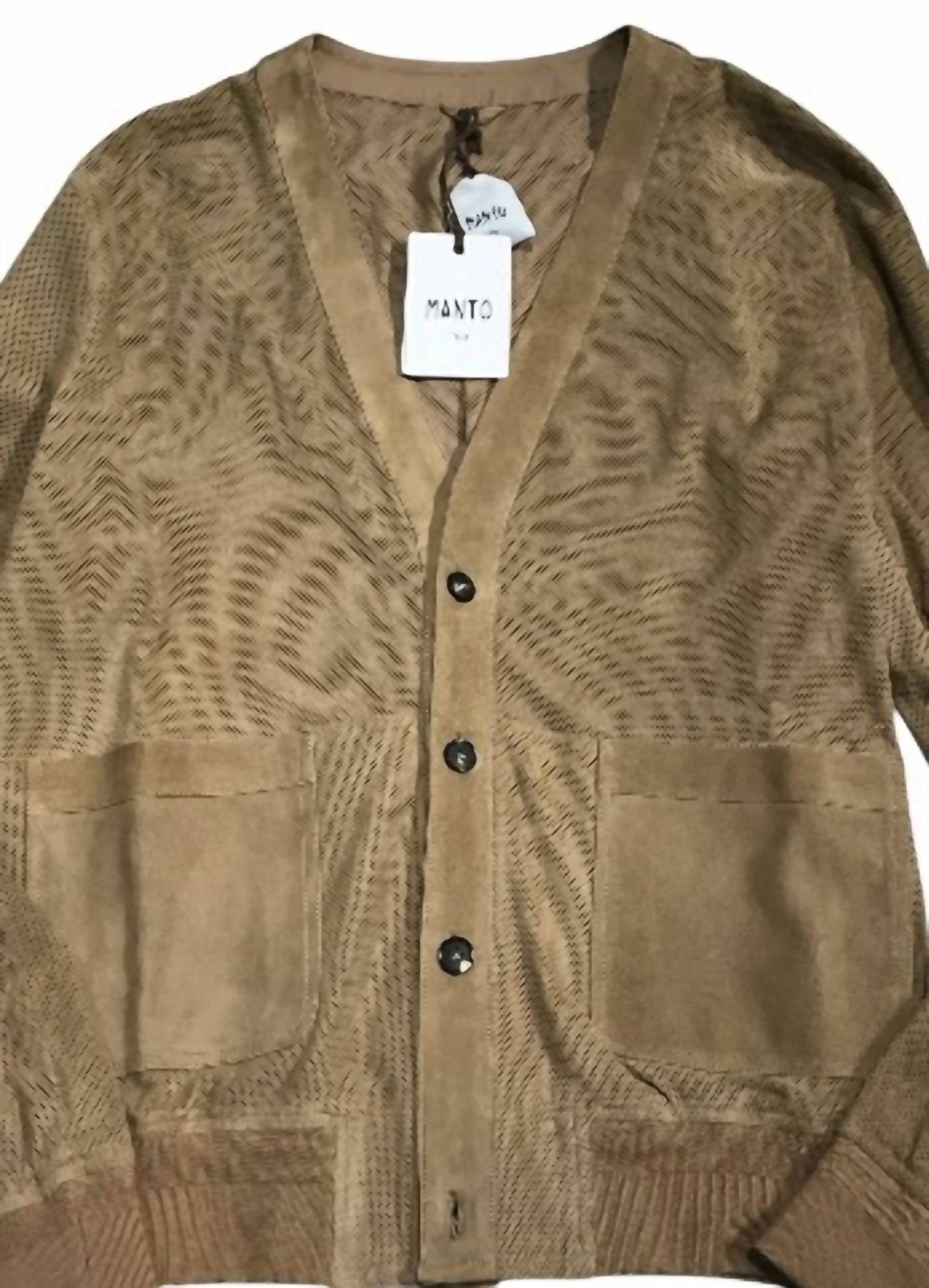 Manto Italia Women's Iris Long Sleeve Cardigan in brown - women's jacket - detail view