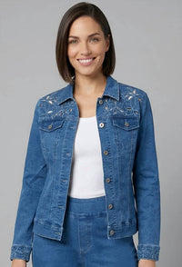 Ethyl - Laser Cut Floral Denim Jacket