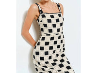 Ina Fashion - Sleeveless Square Lace Panel Midi Dress