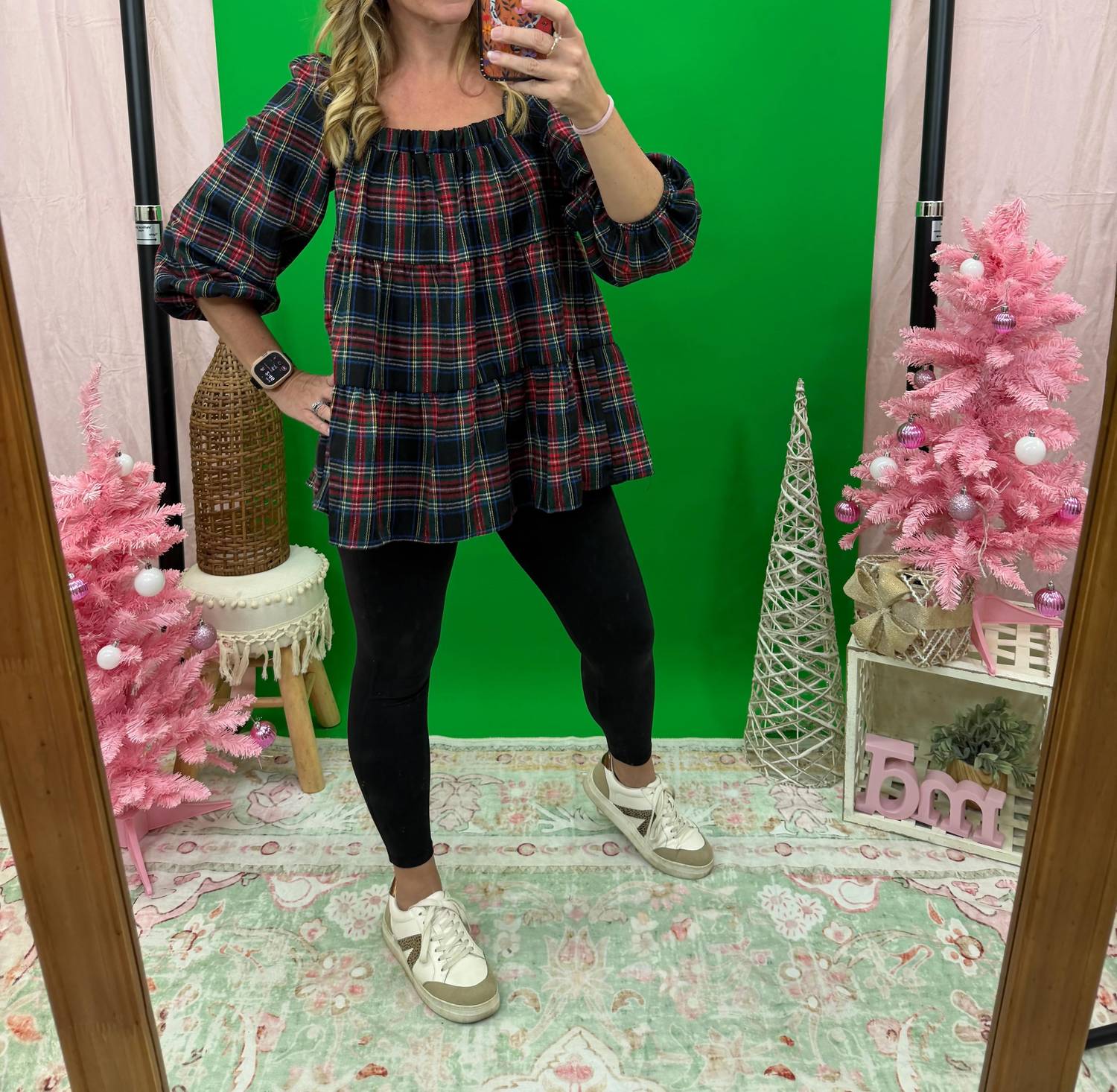 She + Sky - Plaid Print Woven Top