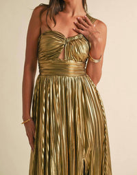 Eb Luxe - Metallic Pleat Maxi Dress