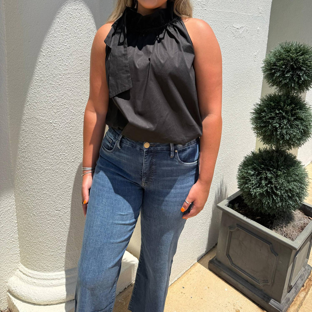 Adrienne - Bridget Ruffle Tie Neck Top