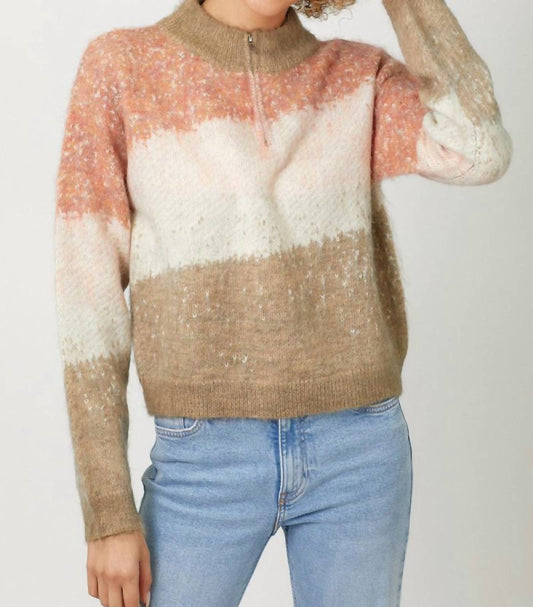 Mystree - Blocked Mock Half Zip Sweater