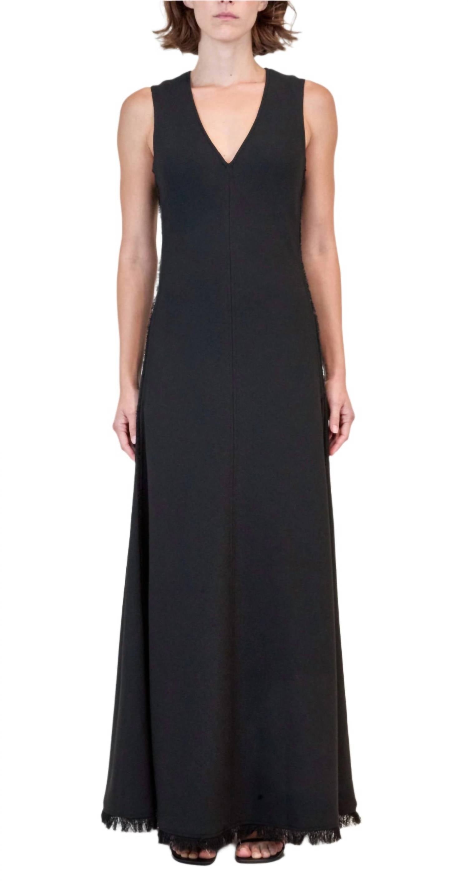 JONATHAN SIMKHAI Lowri Sleeveless Fringe-hem Maxi Dress in black - women's dress