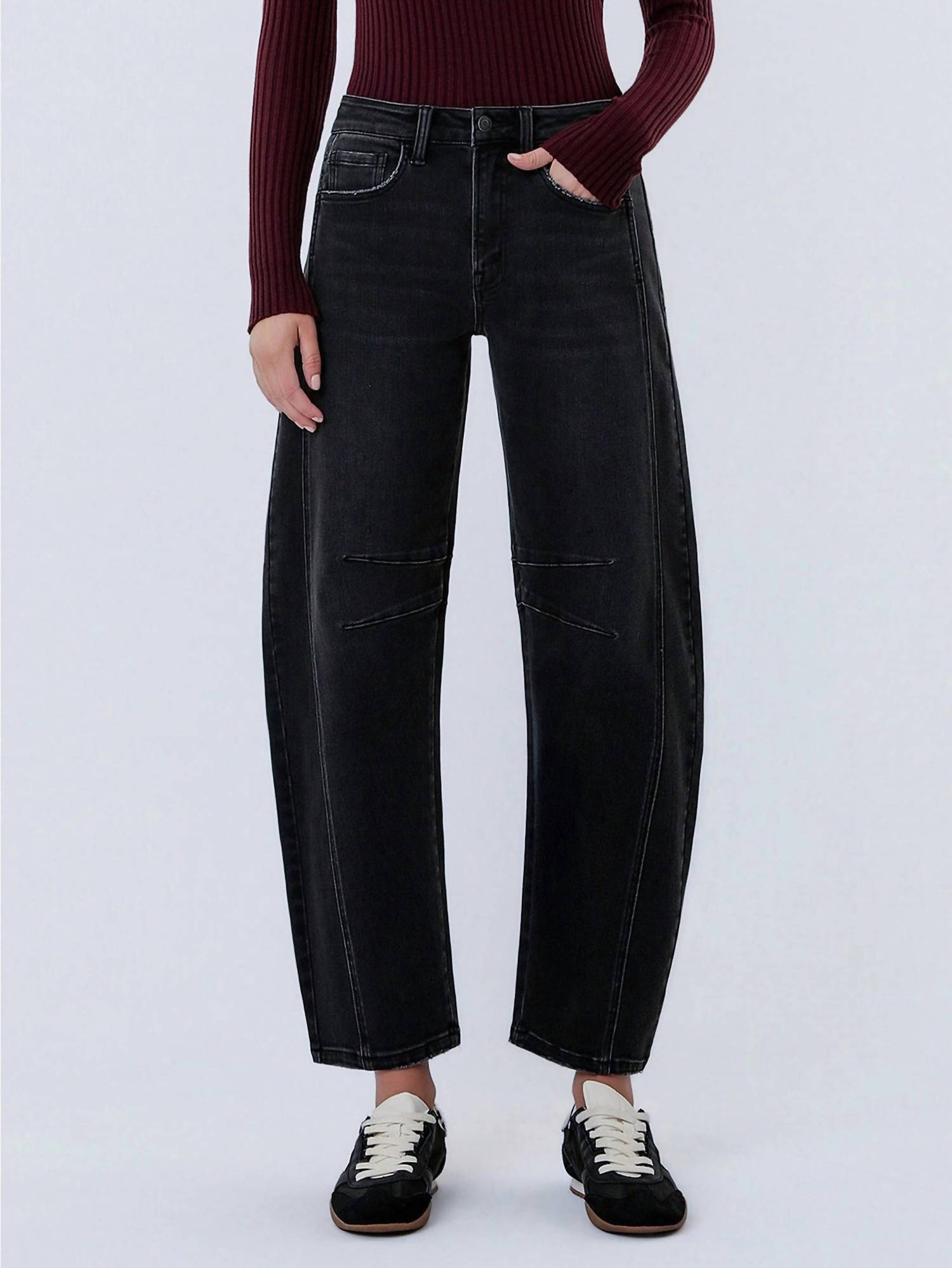 FLYING MONKEY High Rise Ankle Barrel Leg Jean in black - women's jeans - view 5