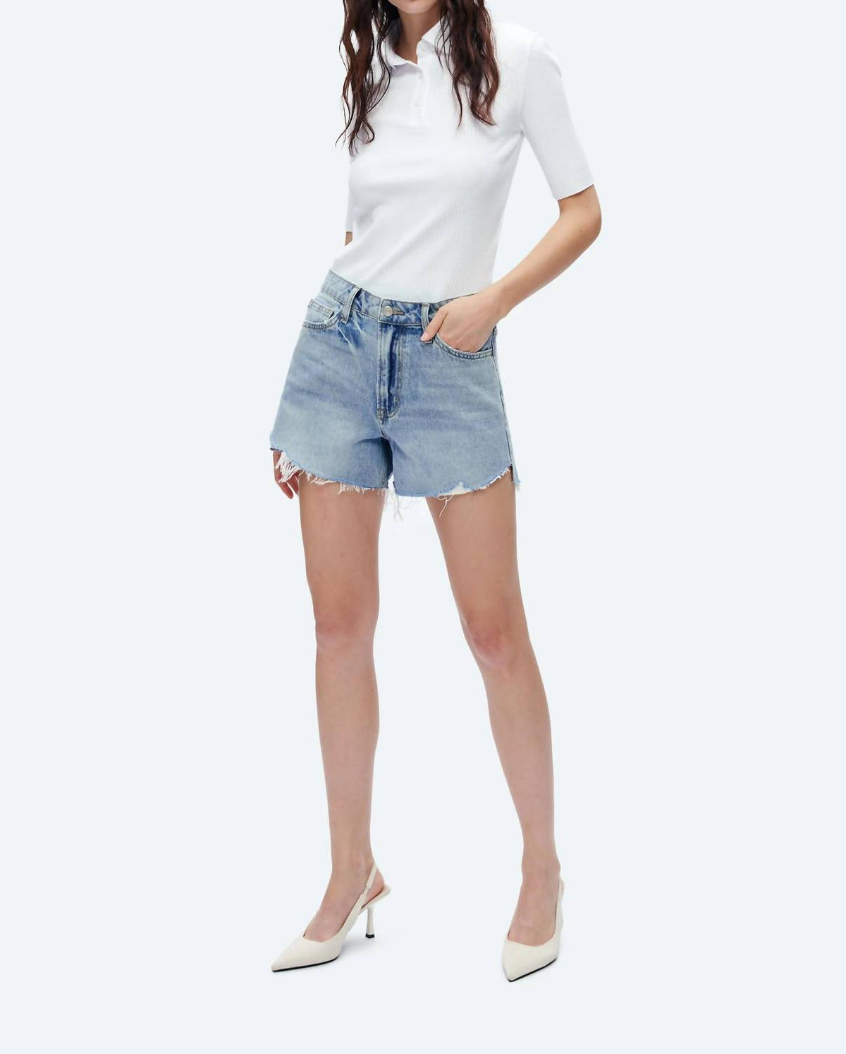 Bayeas - Kelly High Rise Raw Hem Denim Shorts