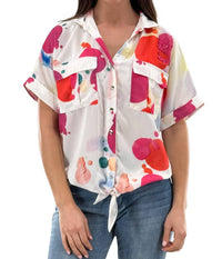 Orly - Brightly Colored Tie Up Blouse