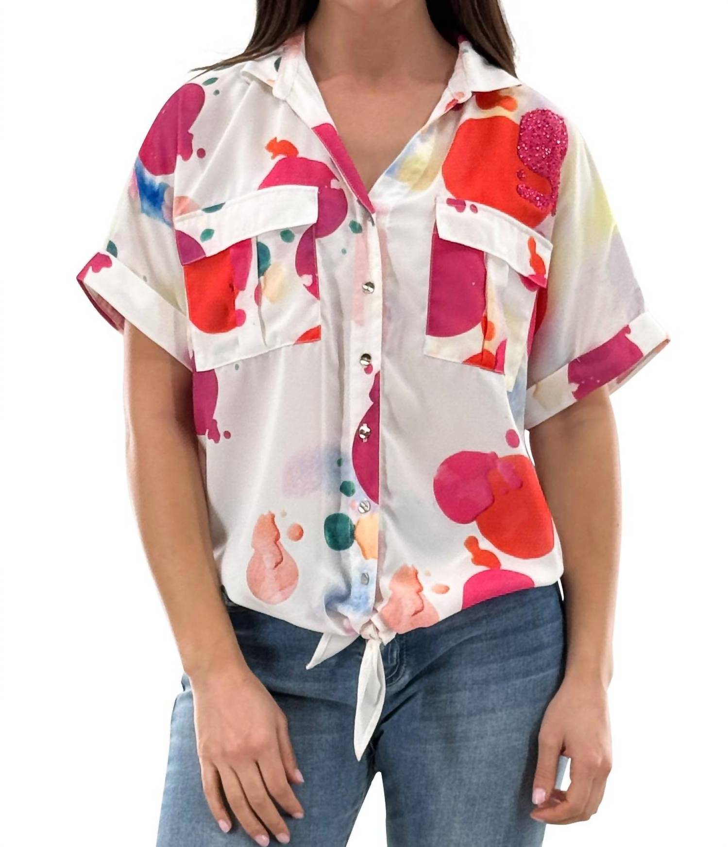 Orly - Brightly Colored Tie Up Blouse