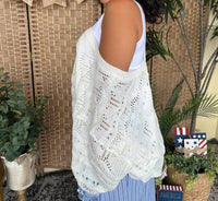 Pol - Crochet Short Sleeve Scalloped Edge Oversized Top