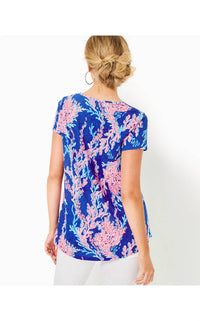 Lilly Pulitzer Etta V-neck Top in borealis blue swim on over - women's t-shirt - detail view