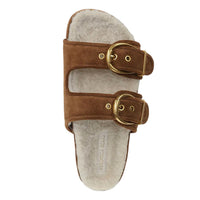 Veronica Beard Prue Shearling Buckle Sandal in hazelwood - women's sandal