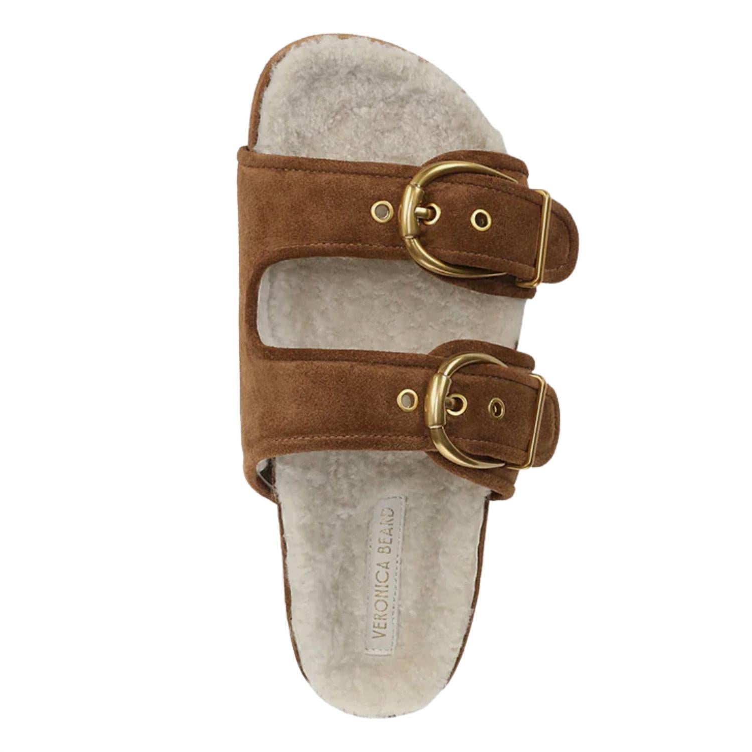Veronica Beard Prue Shearling Buckle Sandal in hazelwood - women's sandal