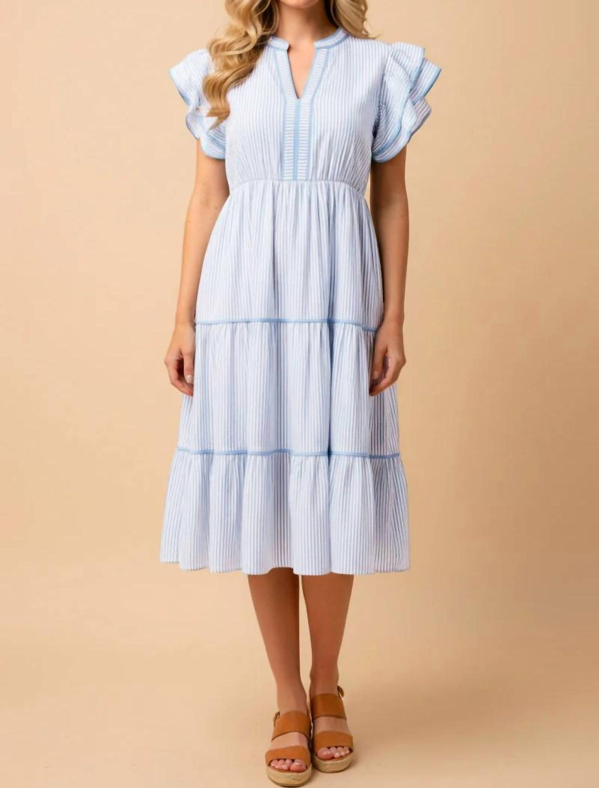 Hayden La - Hana Pinstripe Ruffle Dress - Plus