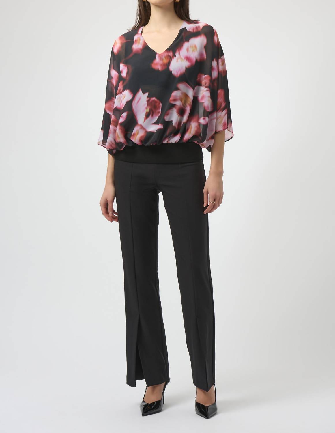 Joseph Ribkoff - Chiffon and Silky Knit Floral Boxy Top
