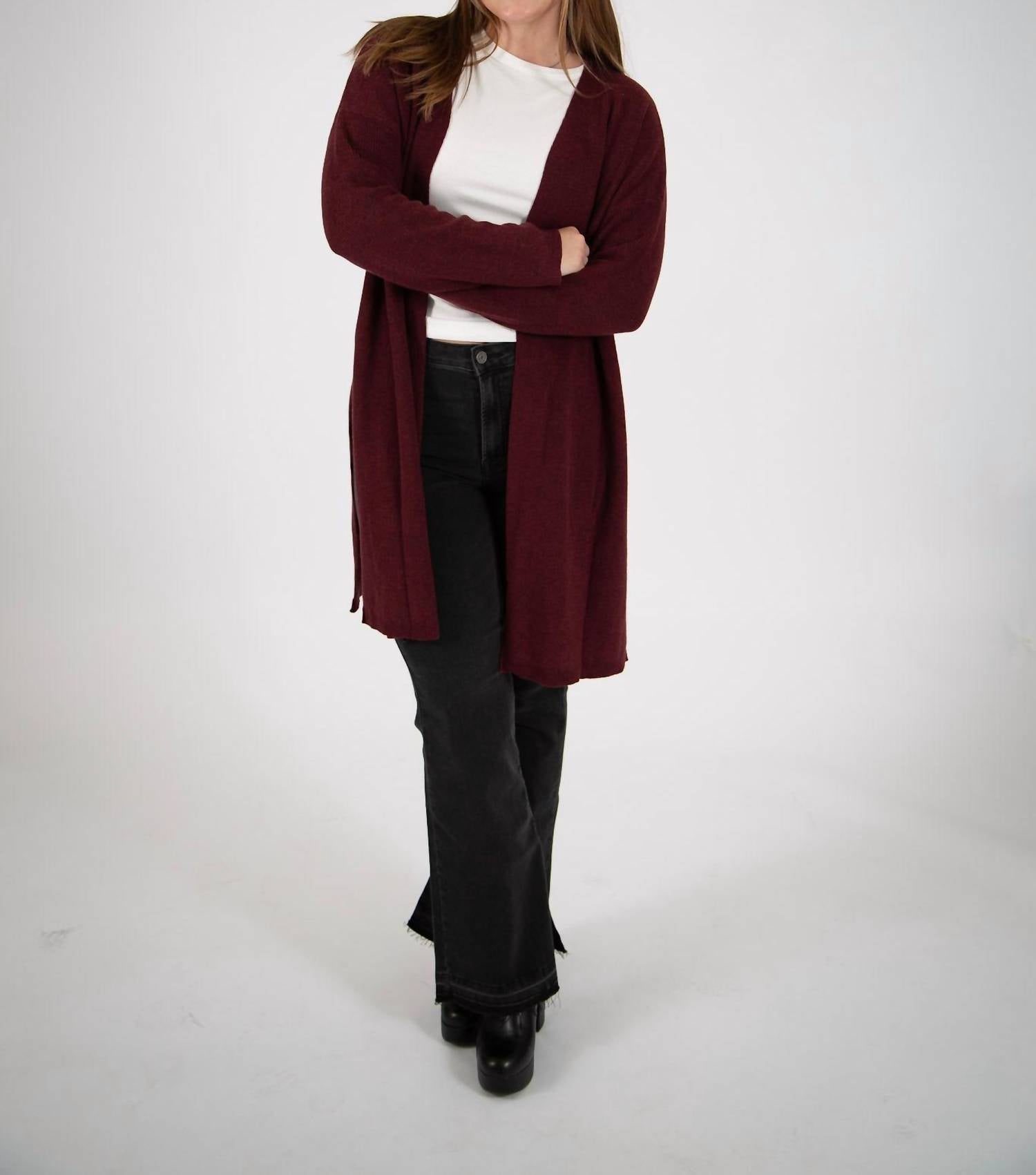 Cozy Casual - Curvy Knit Cardigan With Side Slits - Plus