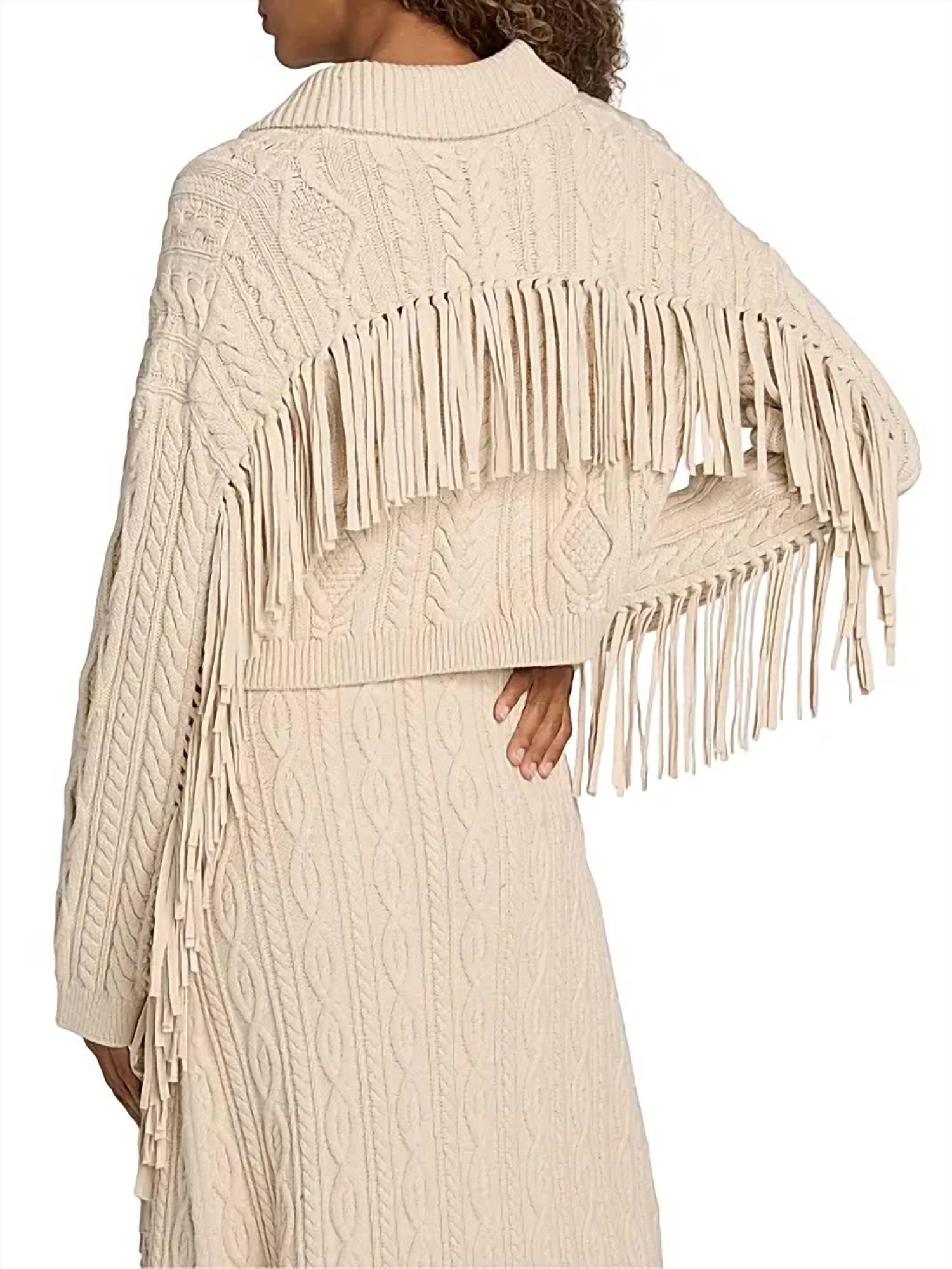 SIMKHAI Virginia Cropped Cardigan in beige - women's cardigan - alternate view
