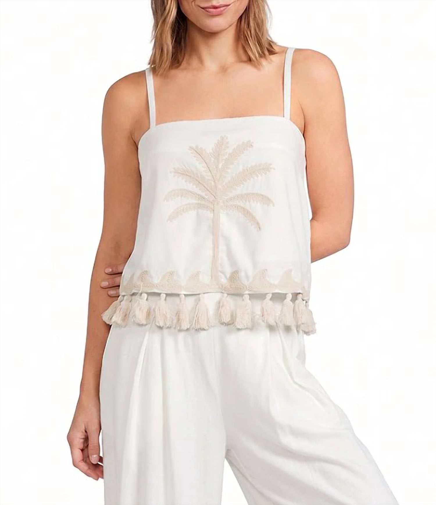 Sugarlips - Meagan Palm Embroidered Tassel Trim Crop Top
