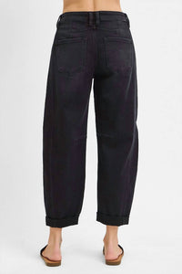 RISEN Lennox High Rise Crop Barrel Cuffed Jean in black - women's jeans - detail view