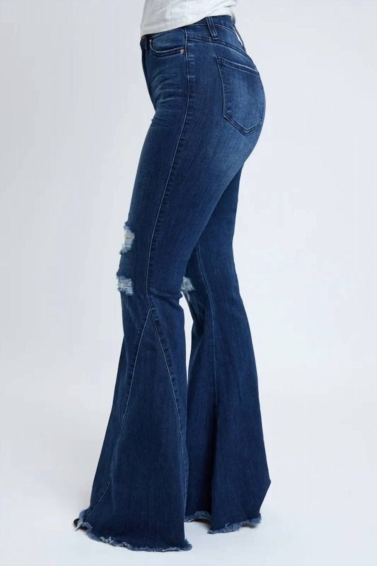 Surelymine - High-waisted Distressed Flare Jeans