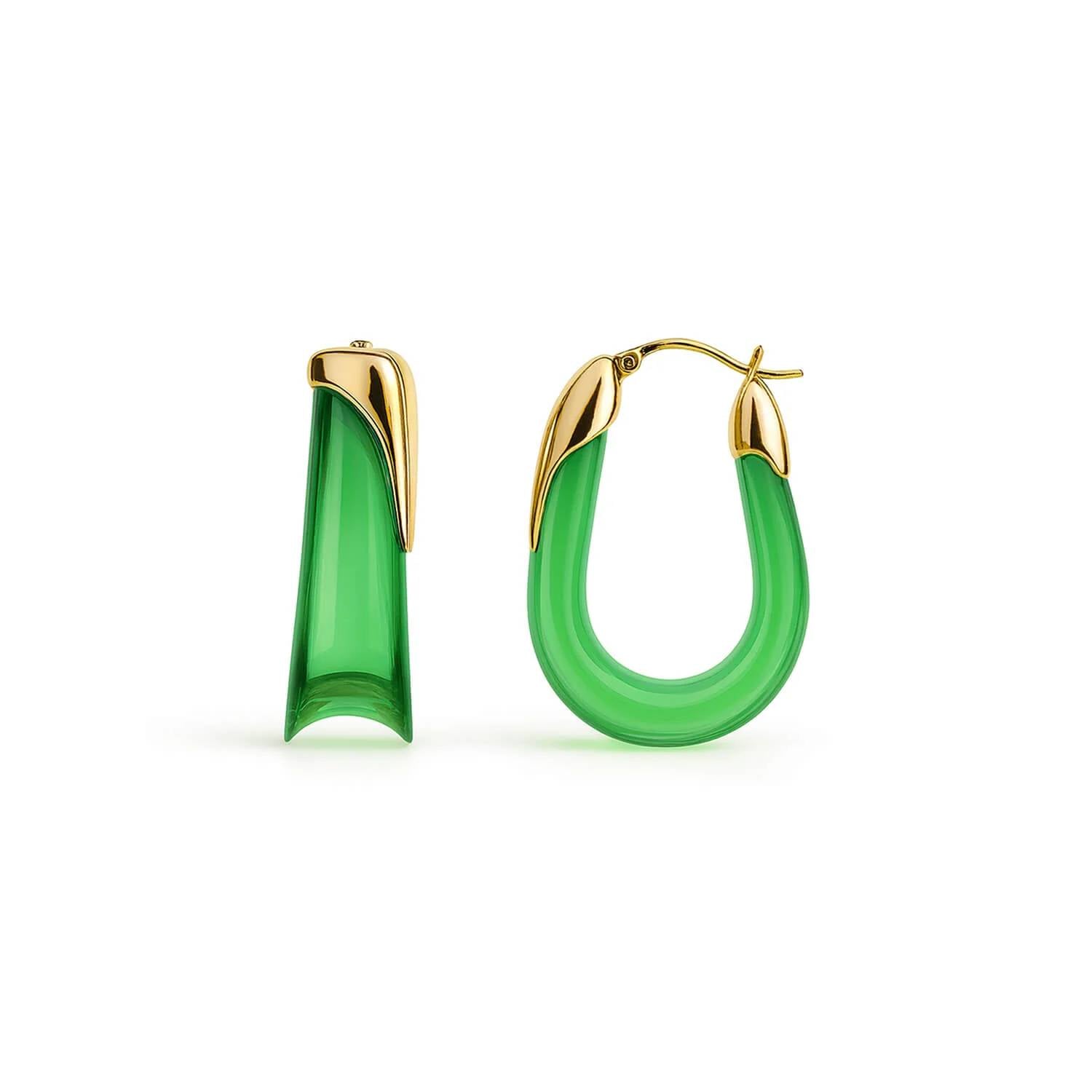 Gold & Honey - Women's Sculpted U Lucite Birthstone Hoop Earrings