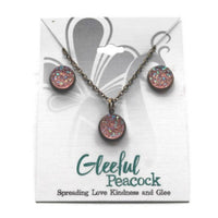 Gleeful Peacock - Women's Iridescent Druzy Bezel Pendant Necklace & Stud Earring Set