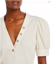 Derek Lam 10 Crosby - Heather V-Neck Puff Sleeve Top