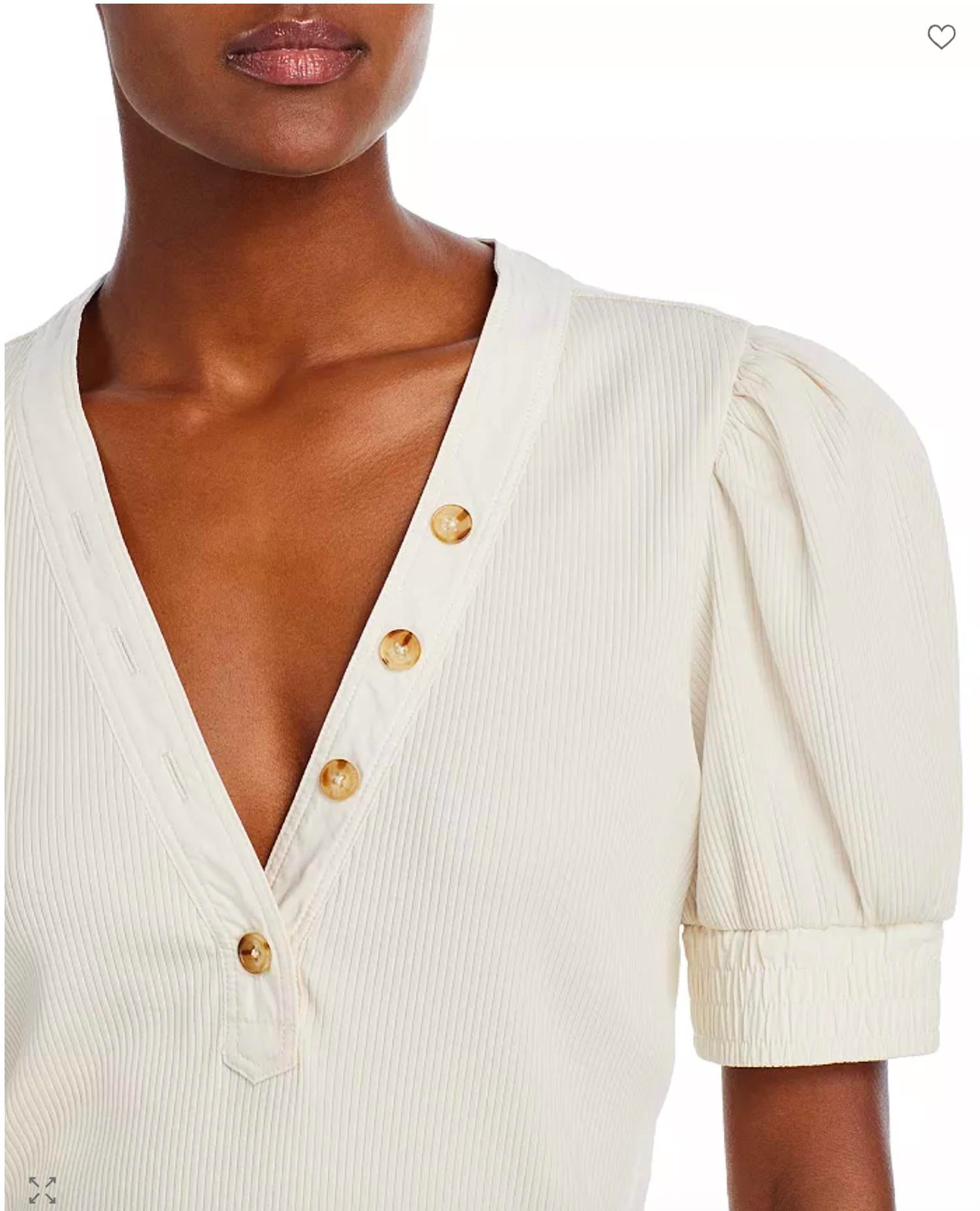 Derek Lam 10 Crosby - Heather V-Neck Puff Sleeve Top