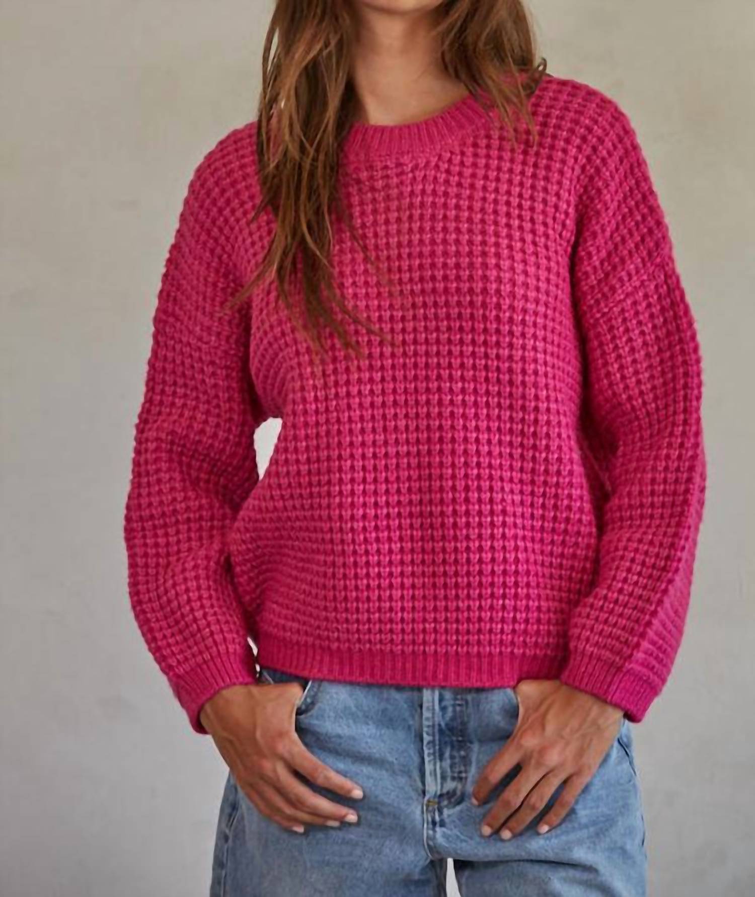 By Together - Long Sleeve Basket Weave Crew Sweater