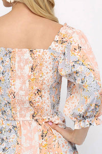 Gigio - Floral Print Smocked Peplum Top