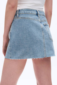 Bayeas - Mid Rise Rhinestone Denim Mini Skirt