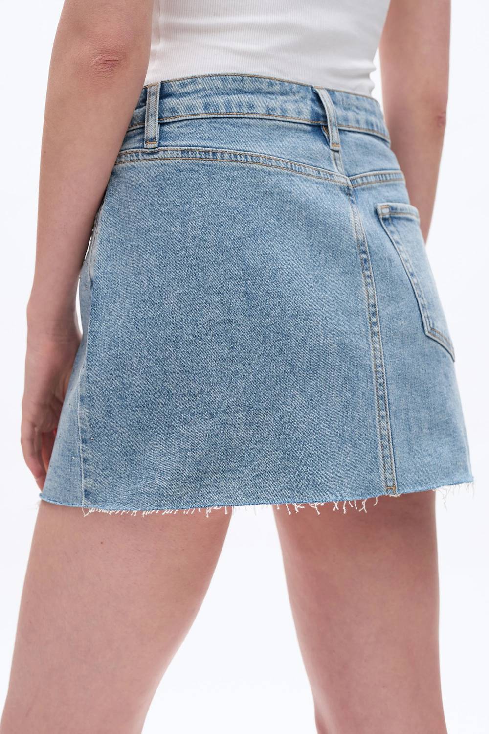 Bayeas - Mid Rise Rhinestone Denim Mini Skirt