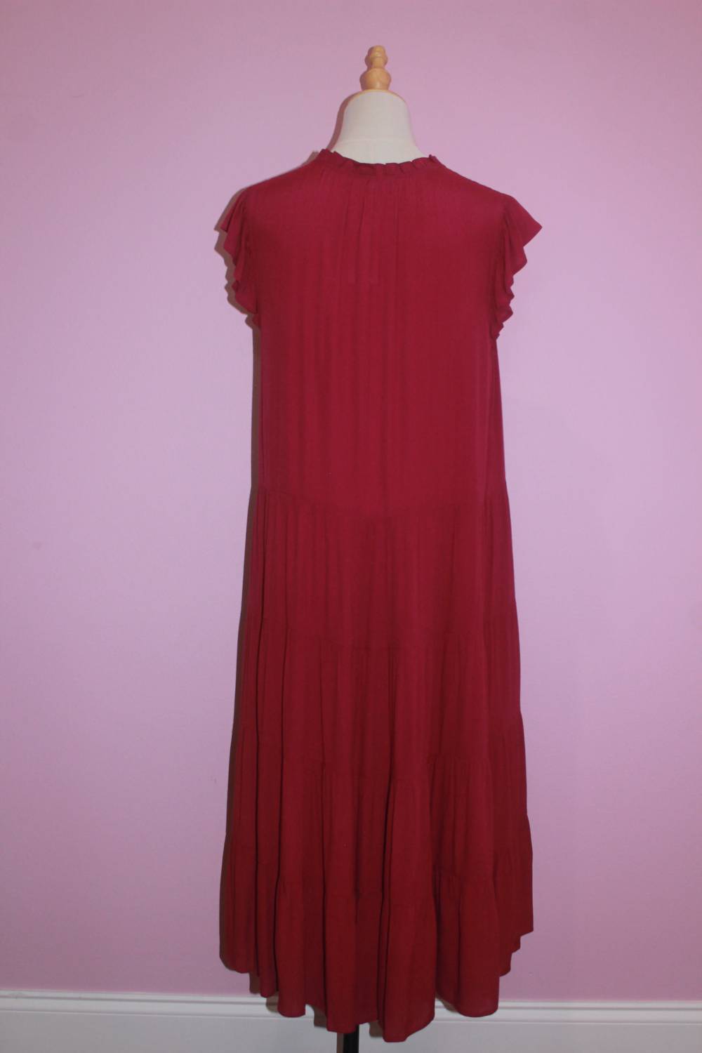 voy Women's Short Sleeve Tiered Dress in fuscia - women's dress - detail view