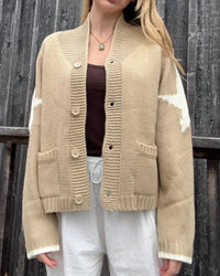 Pink PINEAPPLE Vintage Cowboy Varsity Cardigan in camel - women's cardigan
