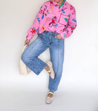 Karlie Poplin Button Up Top in magenta artist - women's blouse