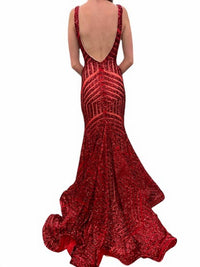 Jovani - SEQUIN EMBELLISHED V-NECK DRESS