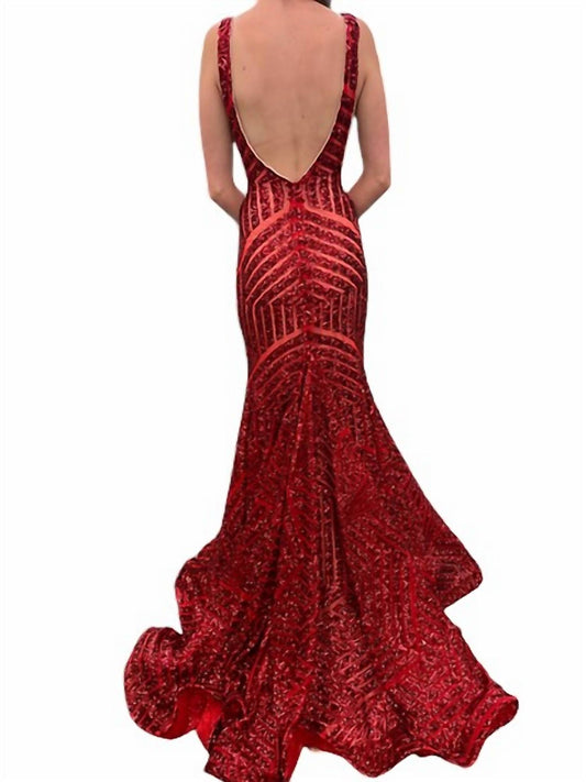 Jovani - SEQUIN EMBELLISHED V-NECK DRESS