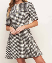Flying Tomato - Tilde Short Sleeve Button Tweed Mini Dress
