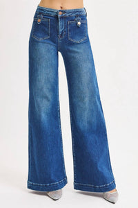 Risen - Mid Rise Fit Wide Leg Jeans With Front Patch Pocket
