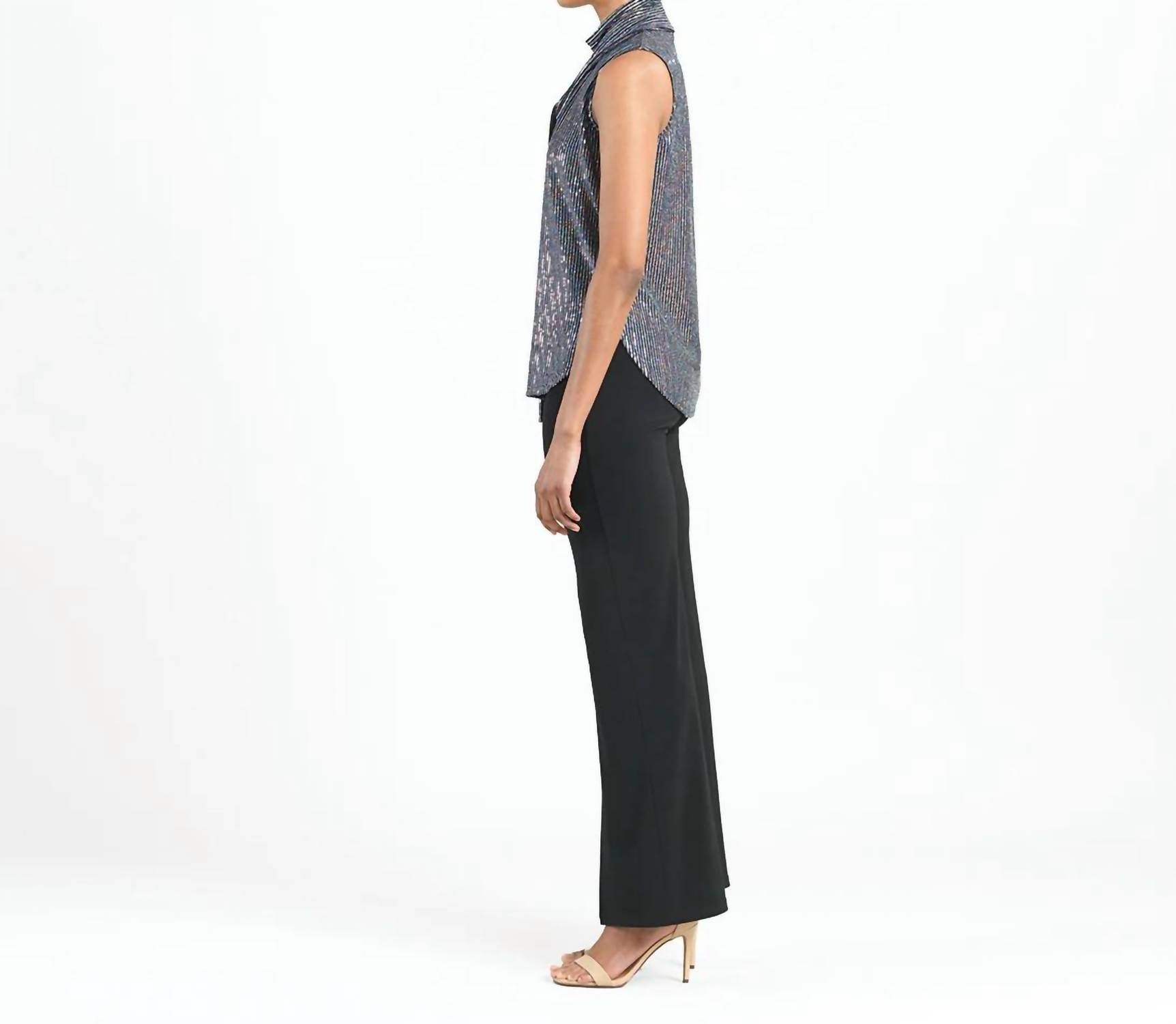 Clara Sun Woo Sleeveless Mock Neck Blouse With Neck Bow Tie in silver - women's blouse - alternate view