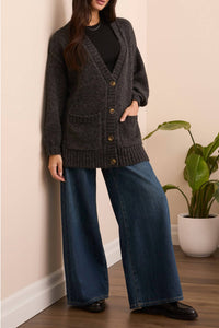 TRIBAL Oversized Sweater Cardigan in heather black - women's cardigan - alternate view