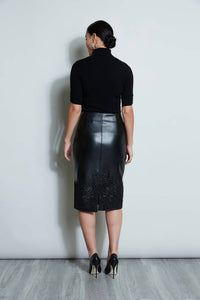 Elie Tahari - Vegan Leather Applique Lace Skirt